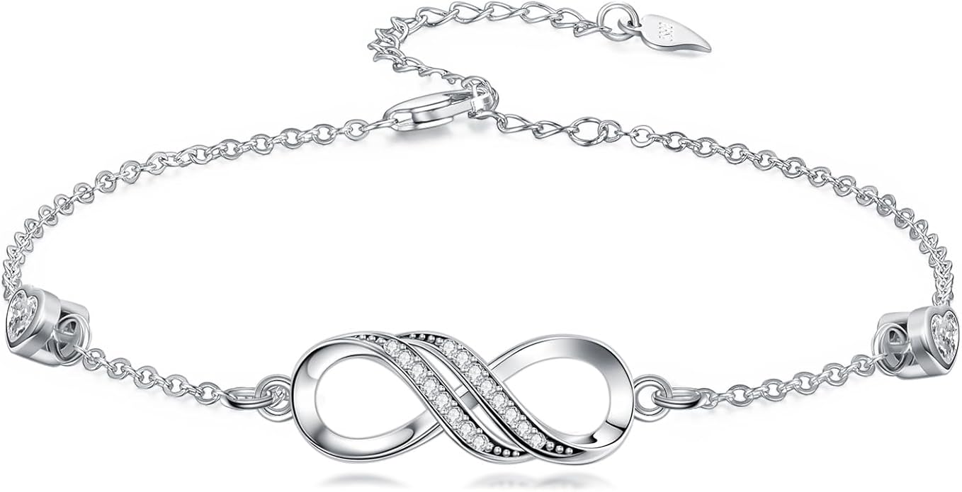 Dorunmo Infinity Bracelet Mom Bracelet 925 Sterling Silver 14K Gold Plated Infinity Heart Anklet for Women Christmas Jewelry Gifts for Wife Mom Daughter