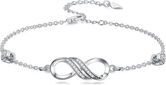 Dorunmo Infinity Bracelet Mom Bracelet 925 Sterling Silver 14K Gold Plated Infinity Heart Anklet for Women Christmas Jewelry Gifts for Wife Mom Daughter