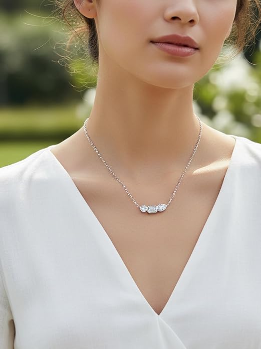 CYW Moissanite/Ruby/Sapphire/Emerald Dainty Pendant Necklace for Women, Novelty Design, Really Authentic Solid 925 Sterling Silver, 16"/18"/20" Adjustable, Birthday Anniversary Valentines Gift