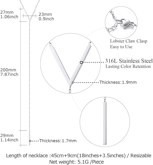 FOCALOOK Long Necklaces for Women 14K Gold Plated Dainty Drop Bar Pendant Lariat Y-Shaped Necklace Earring Set 28inch/73cm