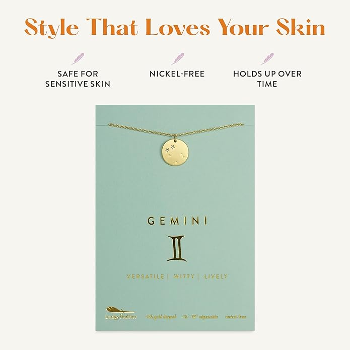 Lucky Feather Zodiac necklaces for women | Scorpio 14K Gold-Plated Astrology Pendant for Girls | Horoscope Sign Zodiac gift | Great Christmas Stocking Stuffer | Trendy Birthday Jewelry Gift | 16” - 18”