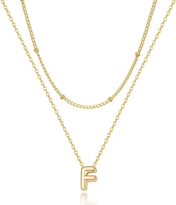 Bubble Letter Necklace Layered Initial Necklaces for Women Dainty Cute Choker Pendant Stack Jewelry Teen Gift Trendy Stuff