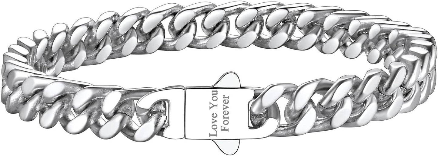 Richsteel 5/7/9/12mm Wide Miami Cuban Link Chain Bracelet for Men Women,Stainless Steel/Gold/Black Plated,7.4/8.2/9 Inch Length,Hip Hop Urban Street-wear Jewelry(Gift Wrapped)