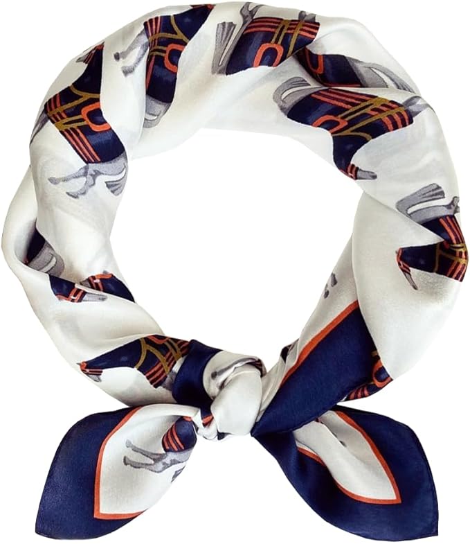 ANDANTINO 100% Pure Mulberry Silk Small Square Scarves -21'' x 21''- Digital Printed Neckerchief –Women Men Lightweight Scarf