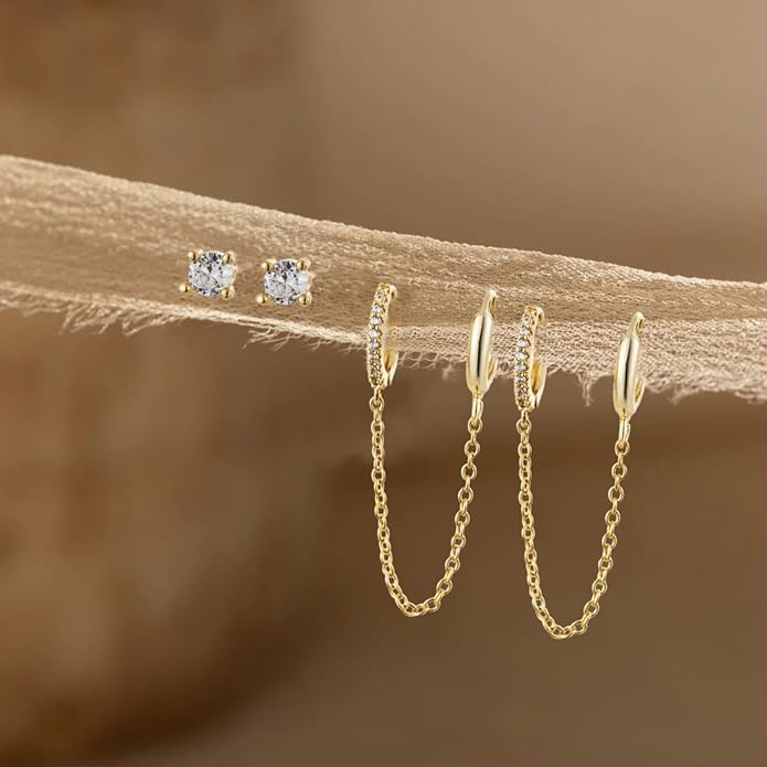 Gold Ear Cuffs Earrings for Women Non Piercing - Clip on Cartilage Earrings Dainty 14K Gold Sterling Silver Plated Cubic Zirconia Huggie Hoop Earring for Women No Tarnish Trendy Jewelry Set