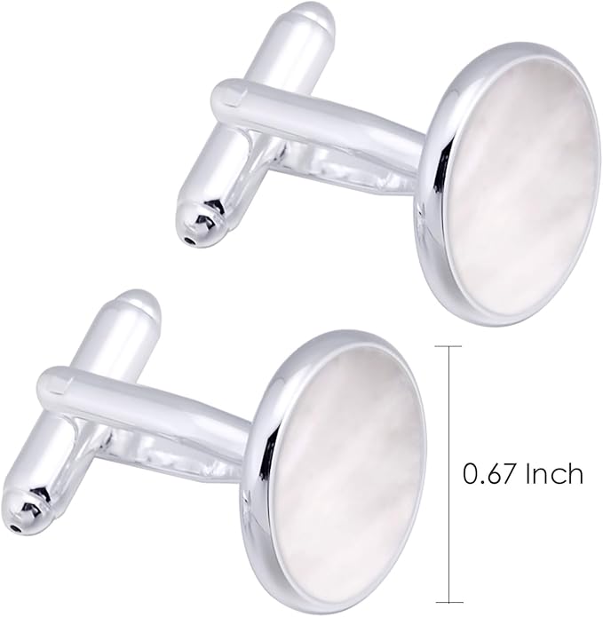 ZEEY Silver Mother of Pearl Shell Cufflinks for Men Women Round Office Men's Cufflink Jewelry Set for Business Wedding Party Formal Events Daily Tuxedo Dress Shirt Accessories