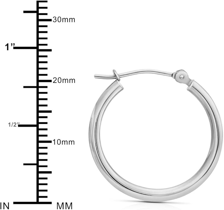 14k White Gold Polished Real Gold Hoop Earrings, Plain Round Gold Hoops, White Gold Hoop Earrings