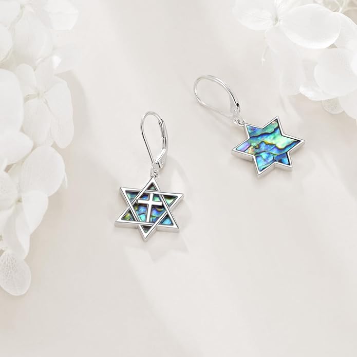 YFN Star of David Earrings Sterling Silver Hebrew Chai Tree of Life Dangle Drop Earrings Jewish Jewelry Gifts for Women