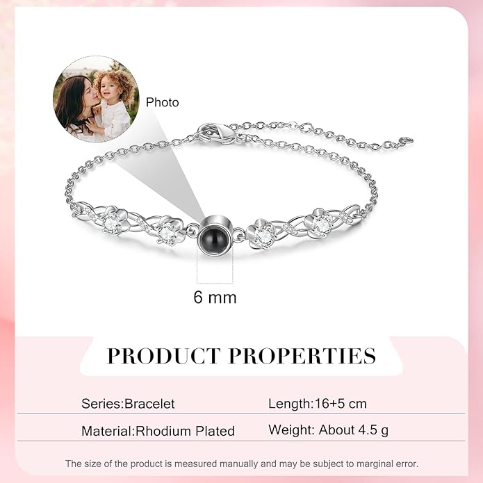 ROSI Personalized Bracelets with Picture Inside, Custom Projection Bracelets with Photos, Picture Bracelet Personalized Photo Gifts, Memorial Gifts for Women Mom Family Couple Girl