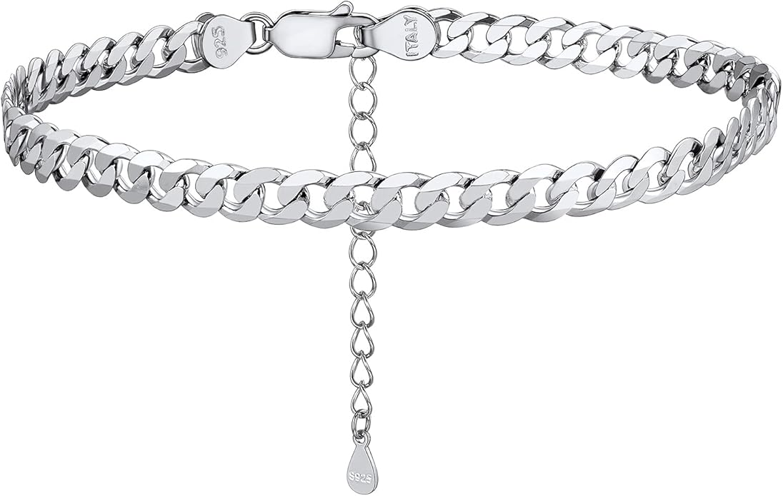 PROSILVER 925 Sterling Silver Ankle Bracelets For Women, Stylish Chain Anklets, Summer Beach Jewelry, 8.6-10.6 Inch Adjustable, Come with Box