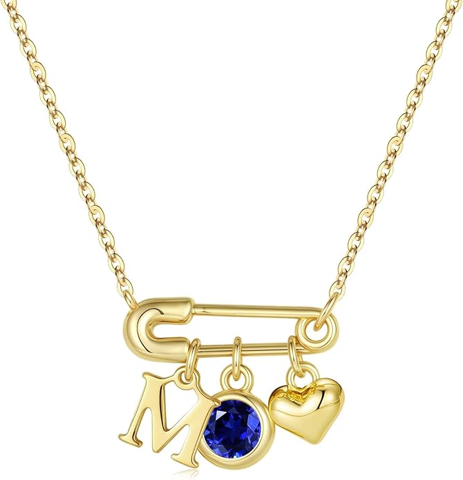 MONOOC Christmas Gifts for Women Girls - 14K-Gold-Plated Dainty Paperclip Heart Initial Necklace Birthstone Necklace Jewelry Birthday Gifts for Women Her Mom Friend Wife Sister