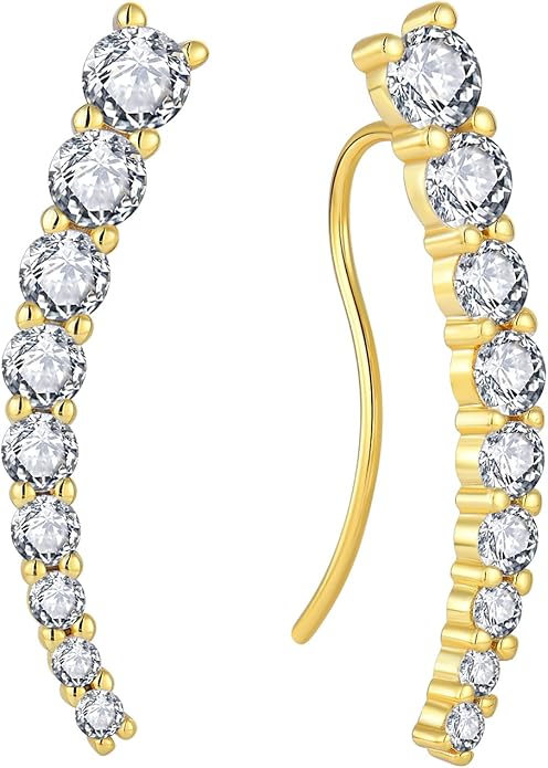 Climber Earrings for Women 925 Sterling Silver Ear Crawler Earrings White/Yellow/Rose Gold Plated Cubic Zirconia Earrings Jewelry