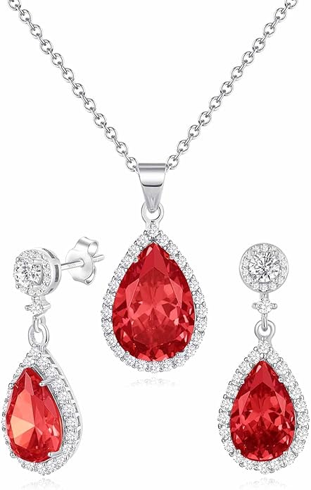 REASAYLL Jewelry Sets For Women 925 Sterling Silver Post Teardrop Dangle Stud Earrings Necklace Set Crystal Rhinestone Wedding Prom Costume Jewelry for Women