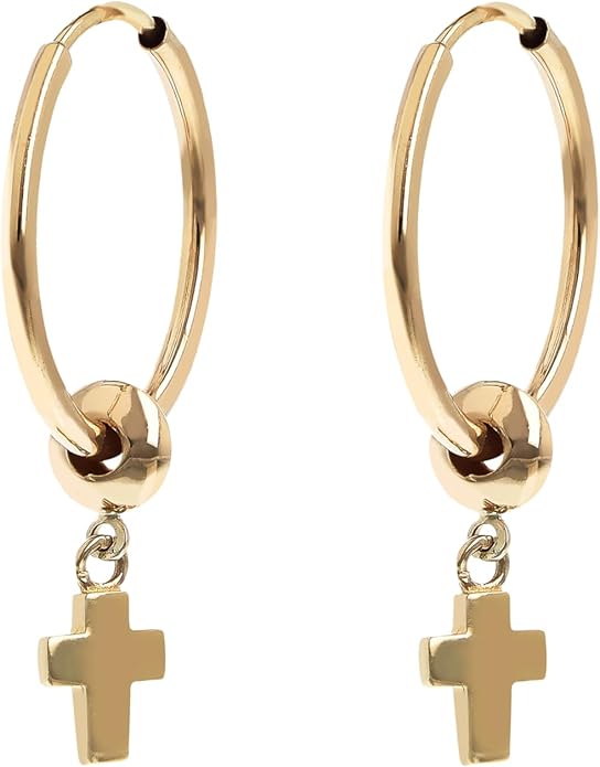 MILOR 9K Gold Cross Charm Hoop Earrings for Women – Hypoallergenic Italian Gold Jewelry – Made in Italy – Elegant Small Hoops – Gift for Birth, Baptism, Communion or Confirmation