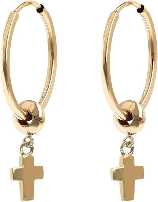 MILOR 9K Gold Cross Charm Hoop Earrings for Women – Hypoallergenic Italian Gold Jewelry – Made in Italy – Elegant Small Hoops – Gift for Birth, Baptism, Communion or Confirmation