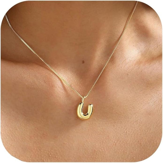 Bubble Gold Silver Letter Necklace Initial Necklaces for Women Trendy 14K Dainty Charm Pendant Name Necklace Personalized Jewelry Gift for Women Teen