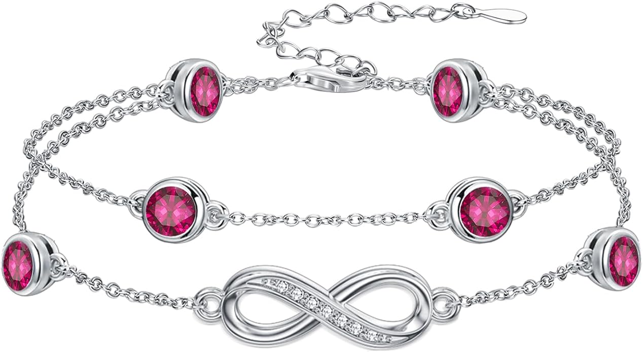 Dorunmo Anklet Bracelets for Women 925 Sterling Silver Infinity Anklets Bracelets Birthstone Jewelry Gifts for Mom Wife