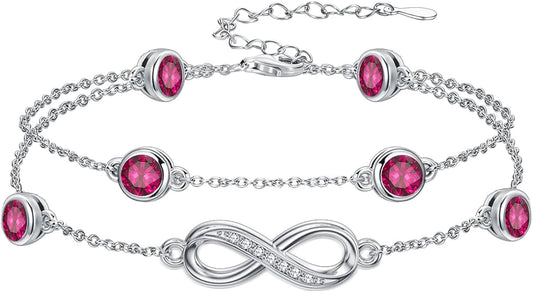 Dorunmo Anklet Bracelets for Women 925 Sterling Silver Infinity Anklets Bracelets Birthstone Jewelry Gifts for Mom Wife