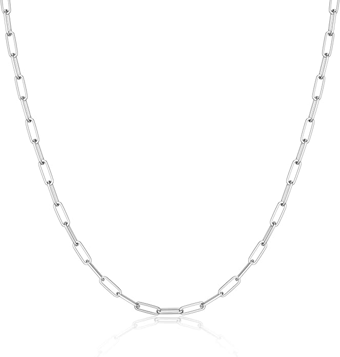 MBW Silver Paperclip Chain Necklace for Women,Dainty Sterling Silver Choker Necklaces for Women Trendy Simple Long Chunky Minimalist Waterproof Link Necklace Jewelry Gifts for Women 16/18/20 in