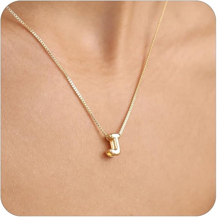 Bubble Gold Letter Necklace for Women, 14k Gold Plated Balloon Initial Necklace, Dainty Gold Necklace for Women, Personalized Bubble Pendant Name Necklace, Fashion Accessories Trendy Jewelry