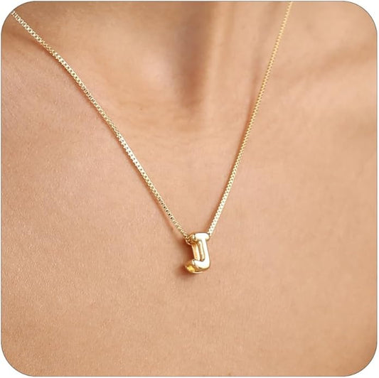 Bubble Gold Letter Necklace for Women, 14k Gold Plated Balloon Initial Necklace, Dainty Gold Necklace for Women, Personalized Bubble Pendant Name Necklace, Fashion Accessories Trendy Jewelry