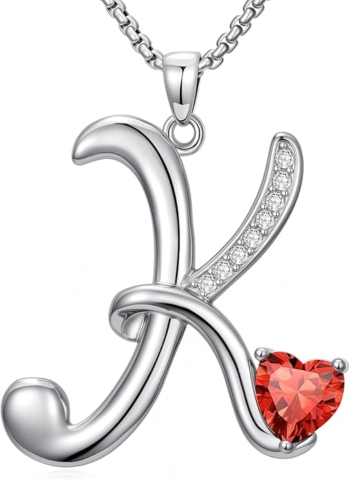 Christmas Gifts for Women Alphabet A to Z Initial Birthstone Pendant Necklaces for Women - 18k White Gold Plated Personalized Name Jewelry Valentine Mothers Day Birthday Gifts for Women Her Girlfriend