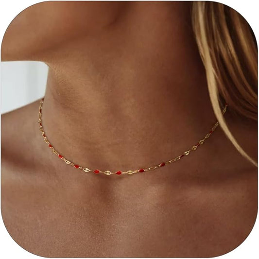Gold Necklaces for Women Trendy, 14K Gold Plated Dainty Lip Chain Simple Choker Hypoallergenic Waterproof Boho Necklace Fashion Accessories Summer Jewelry for Women Gifts