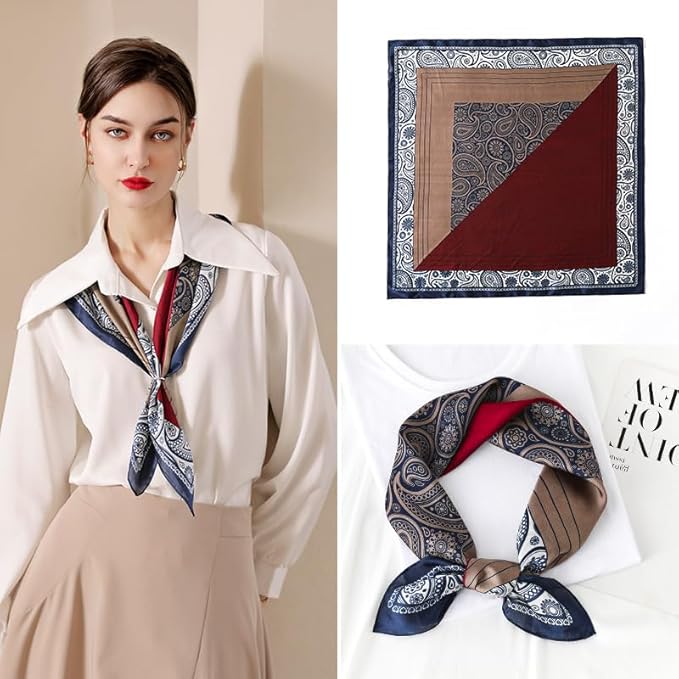 ANDANTINO 100% Mulberry Silk Square Scarf for Hair-25.6" X25.6'' Women Men Natural Silk Neckerchief Digital Printed Headscarf
