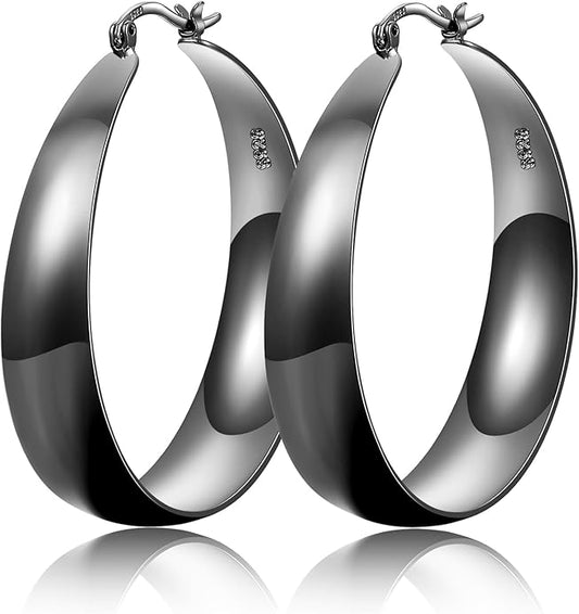 EXGOX Gold Hoop Earrings for Women Sterling Silver Post Hoops Earrings for Women Wide Thick Silver Hoop Earrings Hypoallergenic Lightweight 14k Real Gold Plated Hoop Large Earrings (25/30/40/50MM)