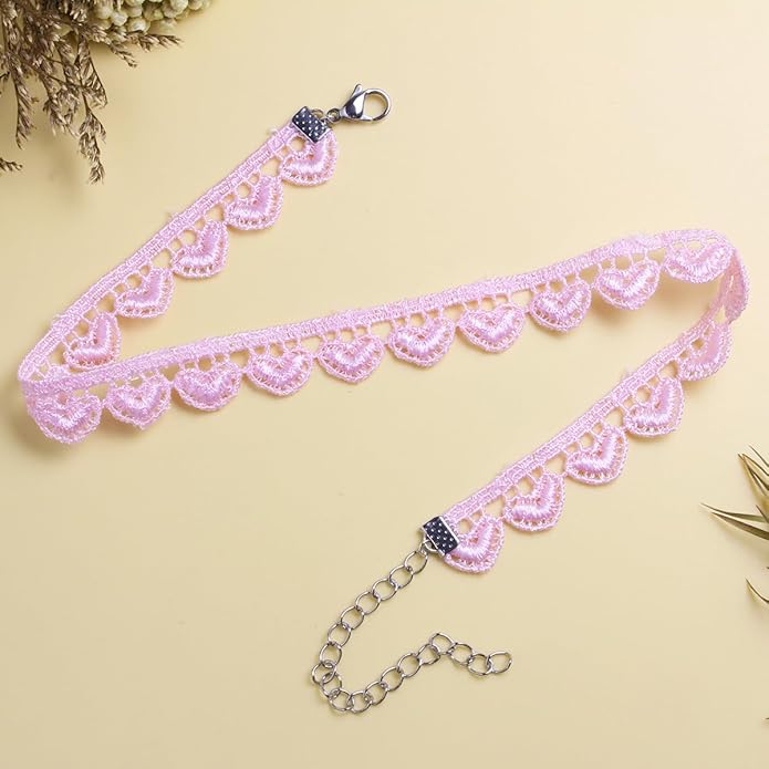 Nova&Aria Chokers Set For Women Heart Choker Necklaces Flower Pendant Velvet Cute Pink Turquoise Blue White Black Choker Necklace Christmas Colorful Lace Chokers