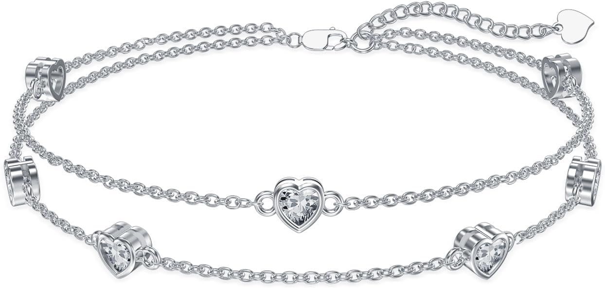 Dorunmo Heart Birthstone Anklet Bracelets for Women 925 Sterling Silver Birthday Jewelry Best Mother's Day for Women Wife