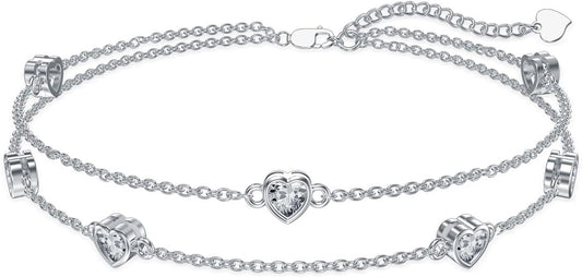 Dorunmo Heart Birthstone Anklet Bracelets for Women 925 Sterling Silver Birthday Jewelry Best Mother's Day for Women Wife