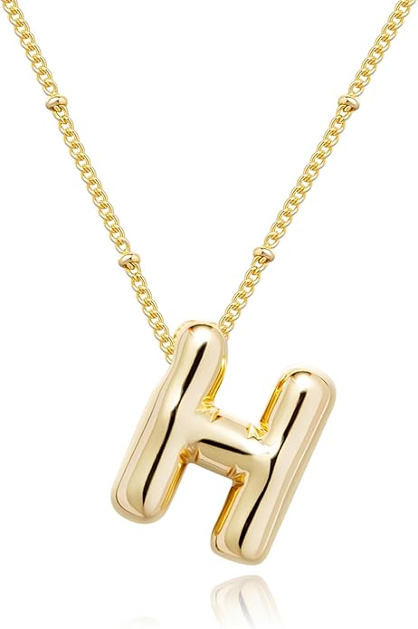 Initial Necklaces for Women, 14k Gold Plated Bubble Letter Necklace Chunky Gold Necklace Dainty Charm Initial Necklaces for Women Trendy Custom Preppy Stocking Stuff Necklace Christmas Gifts
