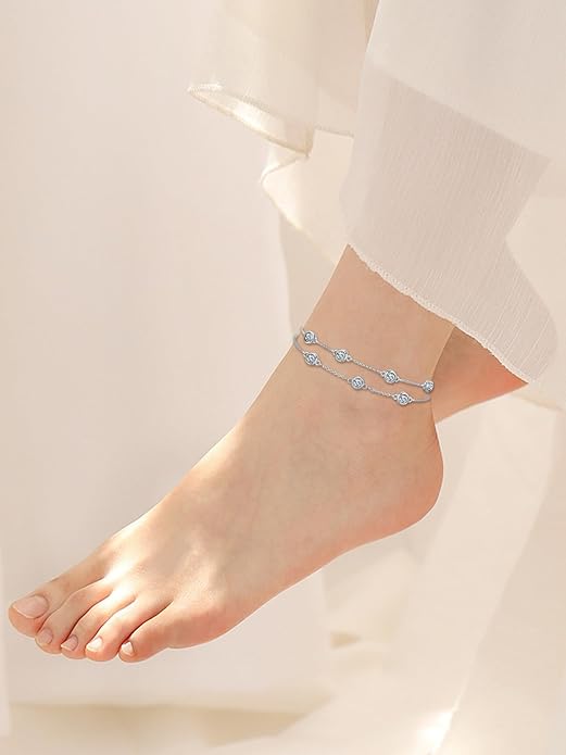 Dorunmo Birthstone Anklet Bracelets for Women 925 Sterling Silver Birthday Mother's Day Jewelry Gifts for Wife Mother Her