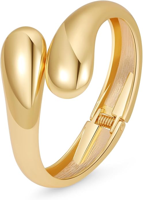 Bangle Bracelets for Women | 14K Gold Plated Trendy Wide Bracelets | Hinged Arm Cuff Bangles Chunky Bracelet for Women