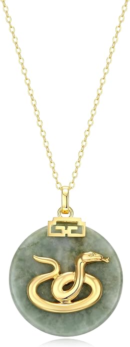ETERNAL JADE .925 Sterling Silver 18K Gold Plated Chinese Zodiac Sign Pendant Necklaces for Women - Hypoallergenic Genuine Green Jade Gold Necklace for Women Zodiac Year Jewelry, 18 inch Chain