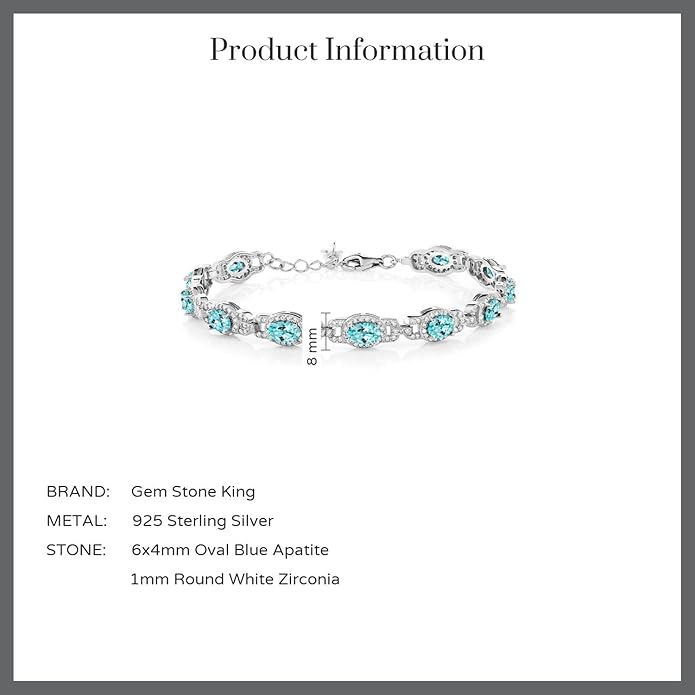 Gem Stone King 7-14 Cttw Oval Gemstone Birthstone Tennis Bracelet For Women | 925 Sterling Silver | Oval 6X4MM | 7 Inch With 1 Inch Extender | Fine Jewelry Gifts for Her Mom Women Wife
