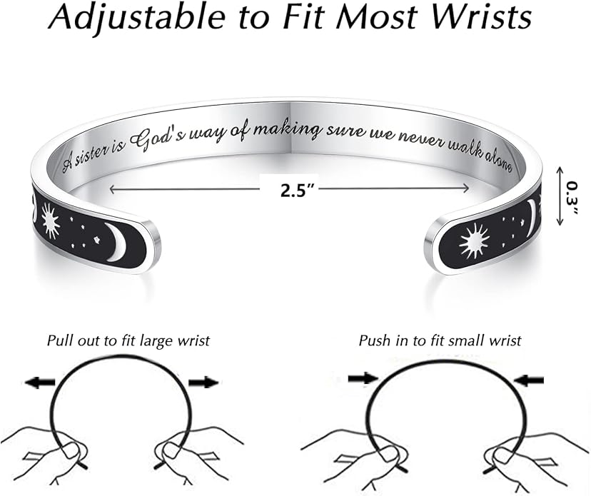 TONY & SANDY Inspirational Bracelets for Women Teen Girls Personalized Gifts for Daughter Granddaughter Mom Sister Friends Stainless Steel Engraved Cuff Birthday Easter Christmas