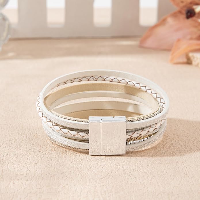 Rantanto Braid Leather Wrap Bracelet Trendy Stackable Crystal Cuff Boho Gold Heart Bracelet Jewelry Gift For Women