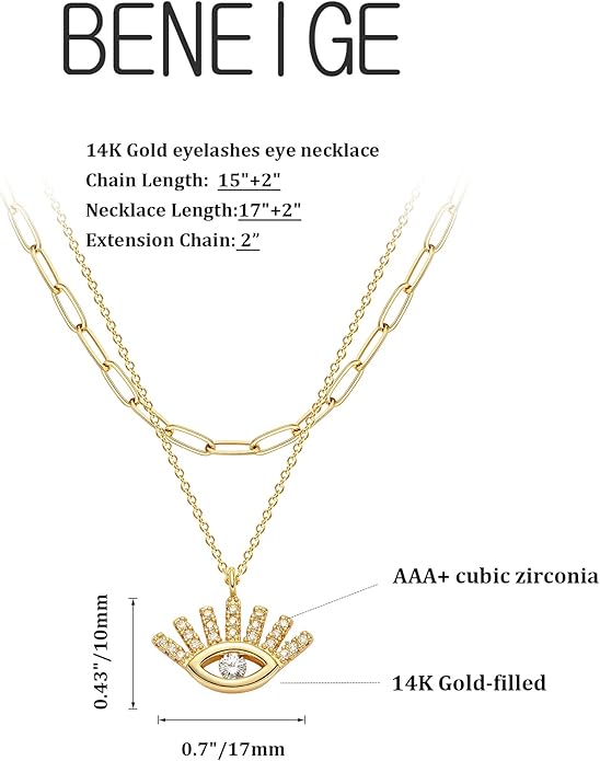 BENEIGE Gold Necklace for Women 14K Gold Plated Evil Eye Necklace Trendy Gold Pendant Necklace Jewelry For Women