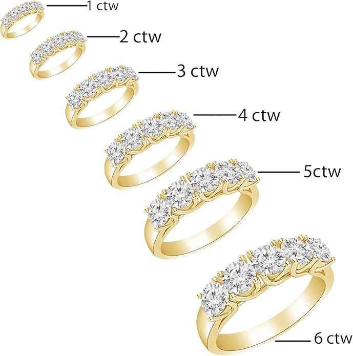 Houston Diamond District Round LAB GROWN Diamond Ladies 5 Five Stone Wedding Anniversary Stackable Ring Band Ultra Premium Collection (E-F Color VS2-SI1 Clarity)