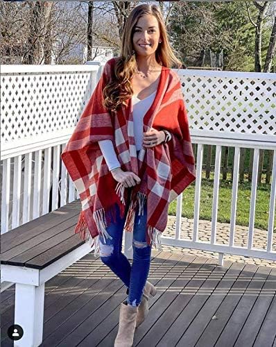 Moss Rose Women's Travel Plaid Shawl Wrap Open Front Poncho Cape for Fall Winter