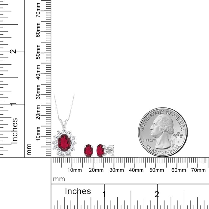 Gem Stone King 8X6MM and 6X4MM Oval Gemstone Birthstone Pendant and Earrings Jewelry Set For Women | 925 Sterling Silver | Fine Jewelry Gifts for Her Mom Women Wife | With 18 Inch Chain