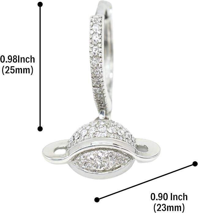 Planet-Inspired Dangle Hoop Earrings for Women – Crystal-Encrusted Saturn Design, 25mm Drop Length, 23mm Wide.KT0010