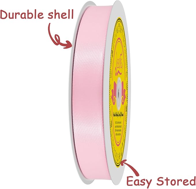 LEEQE Double Face Light Pink Satin Ribbon 7/8 inch X 100 Yards Polyester Light Pink Ribbon for Gift Wrapping Very Suitable for Weddings Party Hair Bow Invitation Decorations and More