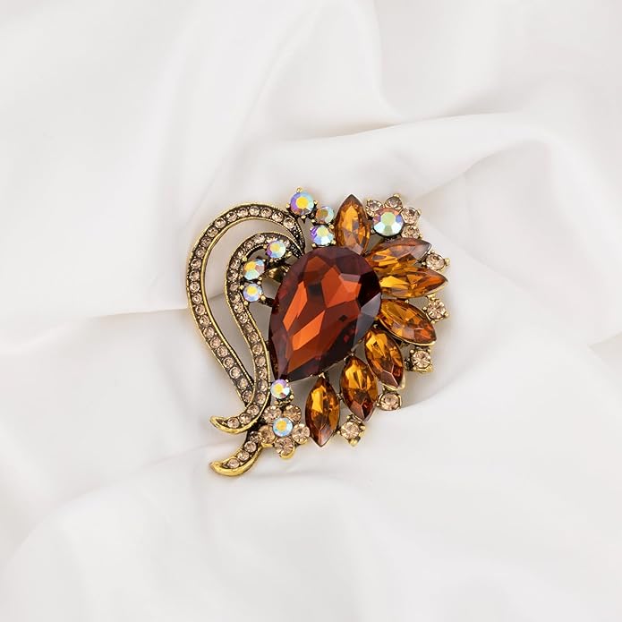 LAXPICOL Vintage Austrian Crystal Elegant Heart Flower Brooch Pin For Women Wedding Broach Pin