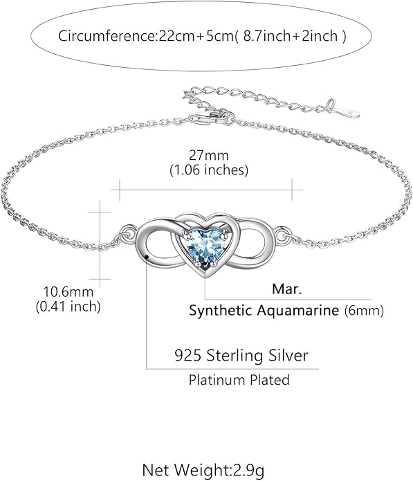 Custom4U Personalized Infinity Ankle Bracelets for Women 925 Sterling Silver Anklet Bracelet Endless Love Symbol Birthstone Charm Adjustable Foot Chain Jewelry Mothers Day Gifts for Mom Wife Women Her