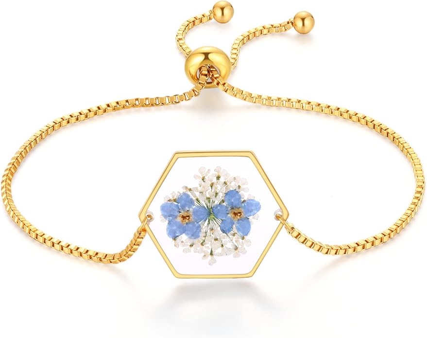 Forget-Me-Not Pressed Wildflower Bracelet | Pressed Flower Bracelet | Gold/Silver Pressed Flower Jewelry | Personalized Handmade Jewelry | Gift For Women