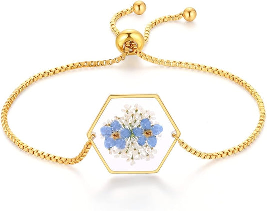 Forget-Me-Not Pressed Wildflower Bracelet | Pressed Flower Bracelet | Gold/Silver Pressed Flower Jewelry | Personalized Handmade Jewelry | Gift For Women
