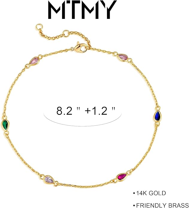MTMY Gold Anklets for Women 14K Gold Plated Tiny Bead Anklet Colorful Tassel Foot Chain Dainty Adjustable Cute Summer Beach Boho Anklets Jewelry Gift
